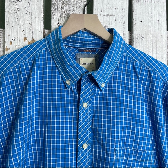 G.H. Bass & Co. Blue & White Plaid Slim Fit Button Up Dress Shirt Men’s Size XL - Picture 6 of 10
